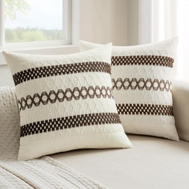 MIULEE Pack of 2 Boho Pillow Covers Dark Brown 18x18 Inch Decorative Square Spring Farmhouse Throw Cushion Sofa Bed Living Room Home Decor