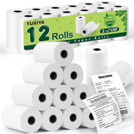 TUXIYA 2 1/4"x50' Thermal Paper Receipt Rolls,12 Rolls of Thermal Printer Paper, BPA Free Thermal Paper Rolls, Fits All 58mm Thermal POS Printer, Premium Quality Receipt Paper Rolls