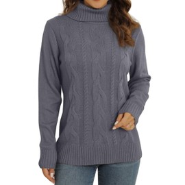 QIXING Women's Jumper Turtle Neck Cable Knit Ribbed Sweater Long Sleeve Tops for Women UK Chunky Knit Ladies Pullover(Dark Grey, XL)