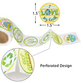 Fancy Land Save The Earth Stickers for Kids 500 Pcs Perforated Roll Sticker Classroom Earth Day