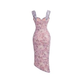 Floerns Women's Floral Asymmetrical Dress Slit Elegant Cocktail Cami Midi Dresses S Pink