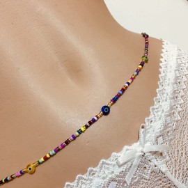 Tie on Waist beads, 43 inches Belly Bead, Evil Eye Belly Chains, Waistbead Choose Color, African Waist Chain, bellybead (Multicolor)