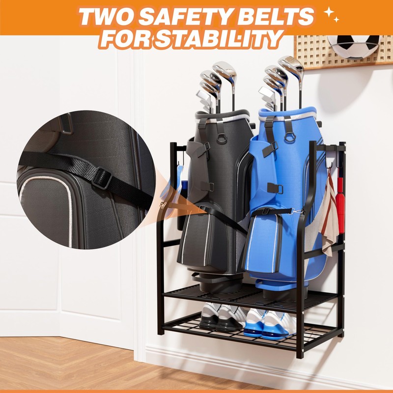 Ultrawall Wall Mount Golf Bag Organizer, 2 Golf Bag Storage