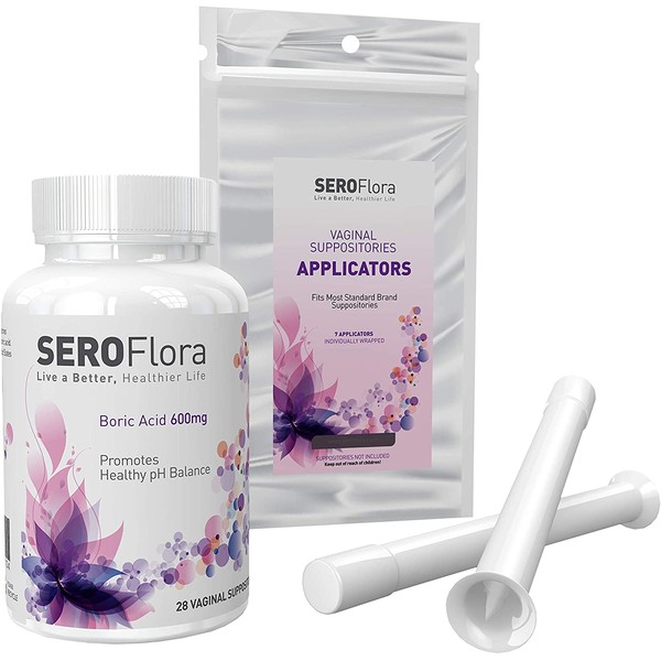 Seroflora Boric Acid Vaginal Suppositories for Women with Suppository Applicators - Boric Acid Pills Support Vaginal Odor Control - 28 Suppositories 7 Applicators