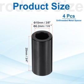 PATIKIL 4pcs M6 Aluminium Spacers, 1/4" ID x 3/8" OD Round Standoff Spacer, Unthreaded Metal Spacers for 1/4" M6 Screws Bolts, Black 3/4" Length