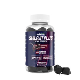Shilajit Plus Gummies, 200mg Shilajit Extract, 40mg Ashwagandha and 2mg Vitamin B6. Vegan with Elderberry Flavour