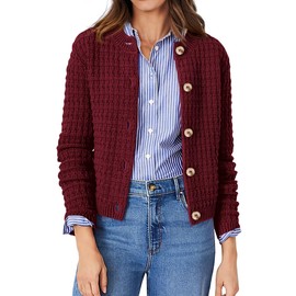 PRETTYGARDEN Women's Knit Cardigan Sweaters Casual Long Sleeve Open Front Button Down Trendy Jackets Outerwear (Wine Red,Large)