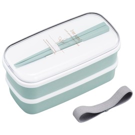 OSK PW-14S HKP No.3 Lunch Box, 2-Tier, Antibacterial, 11.2 fl oz (330 ml), 11.2 fl oz (320 ml), Blue, Chopsticks, Divider, With Lunch Belt, Made in Japan