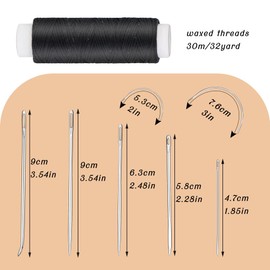 Ftyiwu Waxed Thread, Upholstery Needle and Thread 32 Yards with 7PCS Hand Sewing Needles for Home Upholstery Carpet Canvas Repair Leather Sewing (Black)