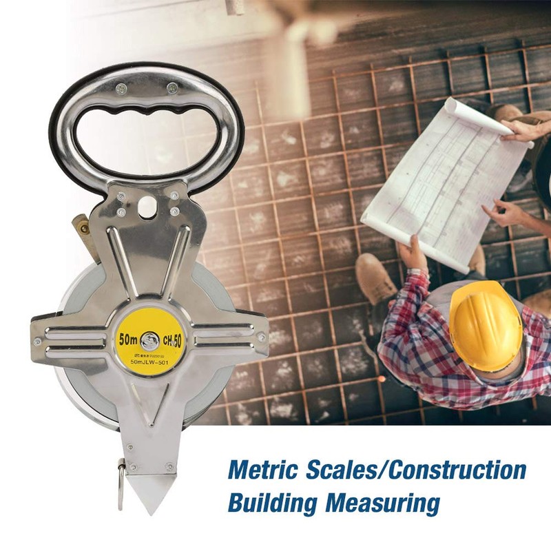 50M Stainless Steel Tape Measure,Retractable Building Construction Surveying Tool for