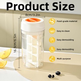 Reusable Ice Cup with Lid, Large Capacity Ice Molds with 8 Compartments, Portable Ice Cube Tray for Summer Beverages, Iced Coffee, Cocktails, Kitchen Supplies, Refrigerator Accessories (White)