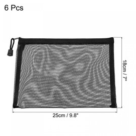 sourcing map Mesh Zipper Bags, A5 Nylon Zip Pouch Pencil Case Storage Pockets for Travel Office Accessories, Black Pack of 6