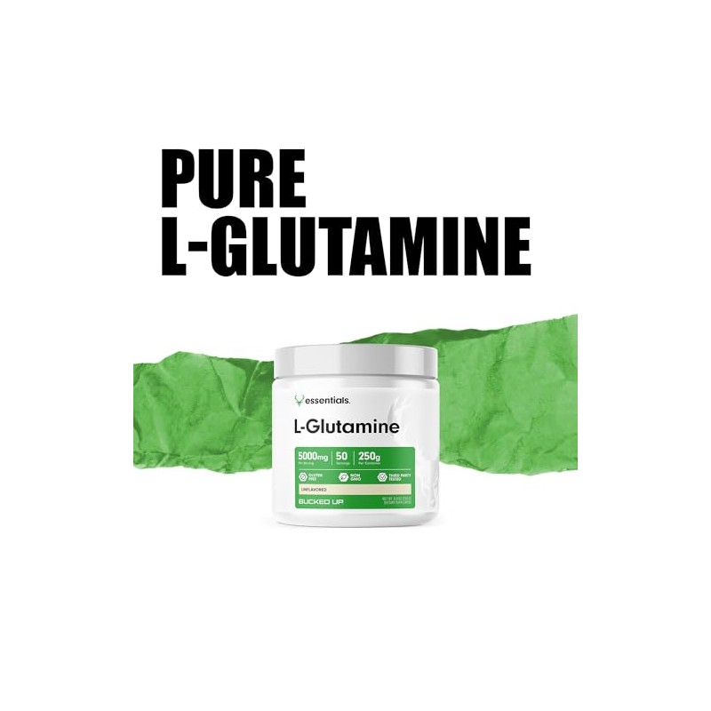 Bucked Up- LGlutamina (5000mg), Esenciales (50 Porciones, 250 Gramos)