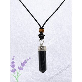 Nuummite Crystal Pencil Point Pendant Necklace with Adjustable Cord - Natural Healing Crystals and Stones for Men, Women and Kids