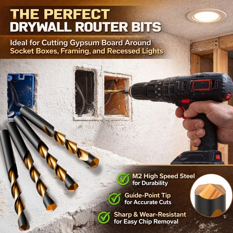 Tondiamo 50 Pcs Drywall Cut Out Bit 1/4 Inch Guide