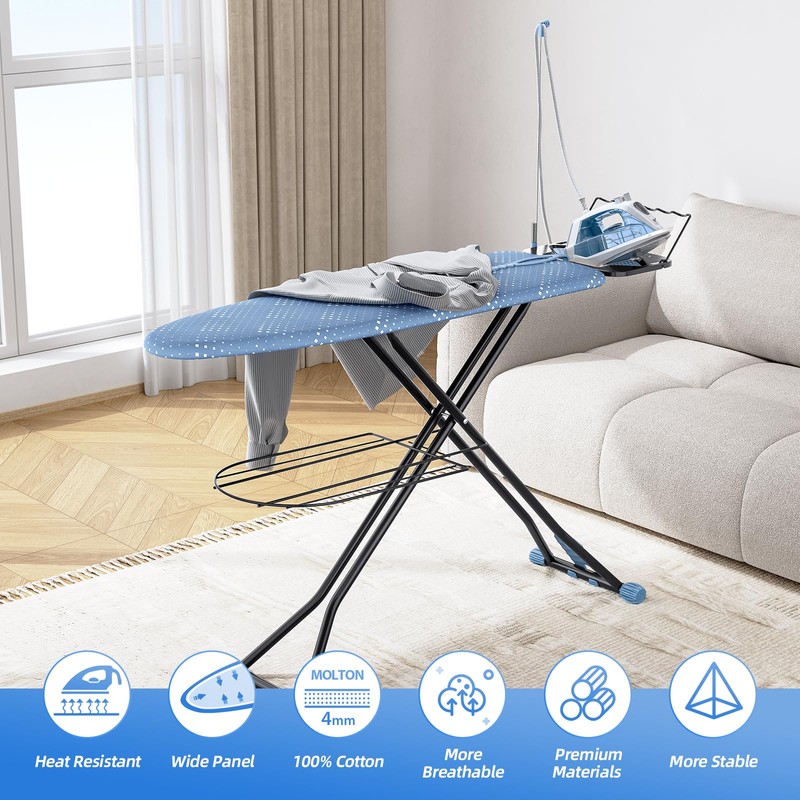 KINGBOARD Ironing Board, Compact Iron Board Full Size with Extra