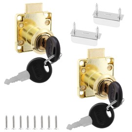 Qjaiune 2 Pack File Cabinet Locks with Key, 7/8 Inch / 22mm Cylinder Length Desktop Lock Mailbox Locks Desk Drawer Lock, Small Cupboard Locks Wardrobe Door Lock for Letter Box (Gold, Keyed Different)