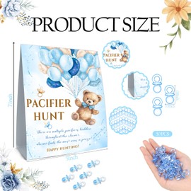 Guawubiang Winnie Pacifier Hunt Sign, Mini Pacifiers Baby Shower Game Set, Classic Pooh Decor Pacifier Hunt Baby Shower Game, 50Pcs Blue Mini Pacifiers Decor, Suitable for Boys