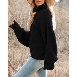 Saodimallsu Womens Jumper Turtleneck Oversized Sweaters Batwing Long Sleeve Pullover Loose Chunky Knit Tops(X-Large, Black)