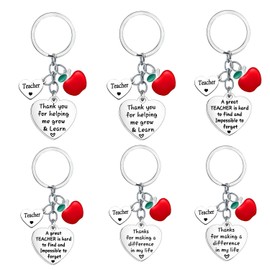 6PCS Teacher Keyring Thank You Teacher Gifts Teachers Birthday Retirement Gifts Graduation Gifts for Teachers