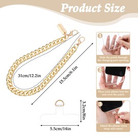 Good luck Metal Phone Wrist Strap, Gold Hands-Free Lanyard, Detachable Cellphone Lanyard Wrist with Tether Tab, Gold Chain Strap for Women Girls Phones Party Traveling Shopping