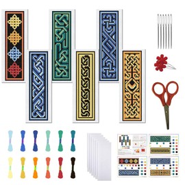 FREEBLOSS 6 Set Cross Stitch Bookmark Kit Cross Stitch Kit Celtic Knots Stamped Embroidery Bookmark with Instruction Cross Stitch Kits for Adults DIY Bookmark Kit 8.66''x3.15''