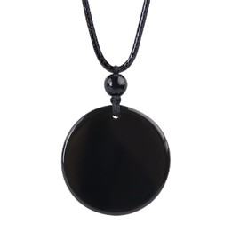 YJTSWDXY Crystal Stone Necklace for Women Men Healing Crystal Amulet Round Stone Pendant for Protection with Adjustable Rope (Black Obsidian)
