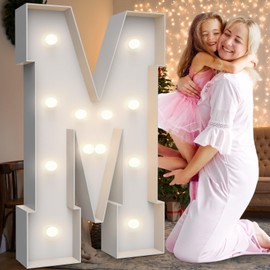 3.5FT Marquee Light Up Letters M,Party Decoration Large Marquee Light Up Letters with Weighted Water Bag,Pre-cut Foam Board Set Can Be Used for Birthdays,Weddings,Baby Anniversaries