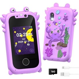 Vimlinc Kids SmartPhone for Girls Boys Toddlers Baby Childrens81.98 Years Old 3-10,Touchscreen HD Dual Camera Learning Cell Phone for Kids with Music Player, Games, 16GB SD Card educational toys - Color: Purple