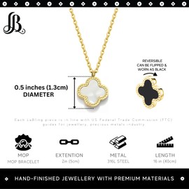 LaBling Clover Necklaces for Women | Four Leaf Clover Necklace Pendant | Double Side White & Black | White & Black