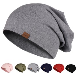 YANIKY Men's Women's Slouch Beanie Hat Cotton Thin Lightweight Soft Chemo Hat Windproof Jersey Long Beanie for All Seasons, darkgray