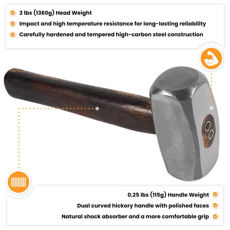 3lb Blacksmith Hammer Bladesmith Forge Engineer Drilling Stubby Hammer Handmade