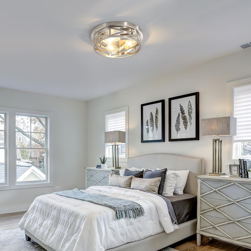 piano7797 13 inch Brushed Nickel Flush Mount Ceiling Light Fixtures,3-Light