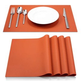 ME.FAN Silicone Placemats [17.7''x12.6''] Heat-Resistant Thicken Non-Slip Tablemats Non-Skid Table Mats Set of 4 (Dark Orange)