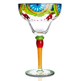 YY Hand Painted Margarita Glass - Moroccan Collection - Hand Painted Glassware by Artists - Unique and Decorative Margarita Glasses, Kitchen Table Décor (Fruit Slices)