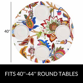 YINRON Flower Round Tablecloth Bohemian Coral Paisley Boho Chic Floral Waterproof Oil-Proof Table Cover Table Cloth for Indoor Dining, Outdoor Picnic Parties, Camping,Fits for Table 40-44"