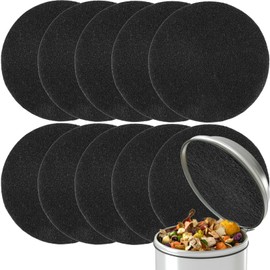 RAINFLOW 10PCS Compost Bin Charcoal Filters- 6.7inch Activated Carbon Filters，Round Charcoal Replacements for Kitchen Compost Bin Pail Replacement,Countertop Home Bucket Refill