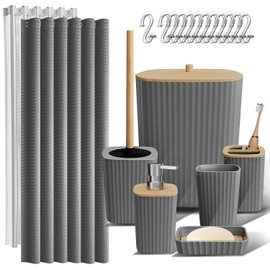 Clara Clark Bathroom Accessories Set - Grey Bathroom Set, 20PC Bathroom Accessory Set, Shower Curtain Set, Toilet Brush, Trash Can & Soap Dispenser