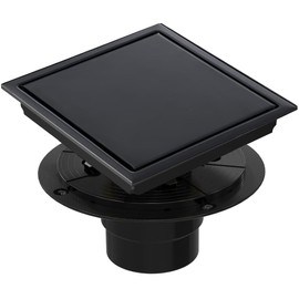 6 Inch Square Shower Floor Drain, Shower Drain Kit with Flange and 2 in 1 Tile-Insert Cover, Square Shower Drain, SUS 304 Stainless Steel Floor Drain,Matte Black