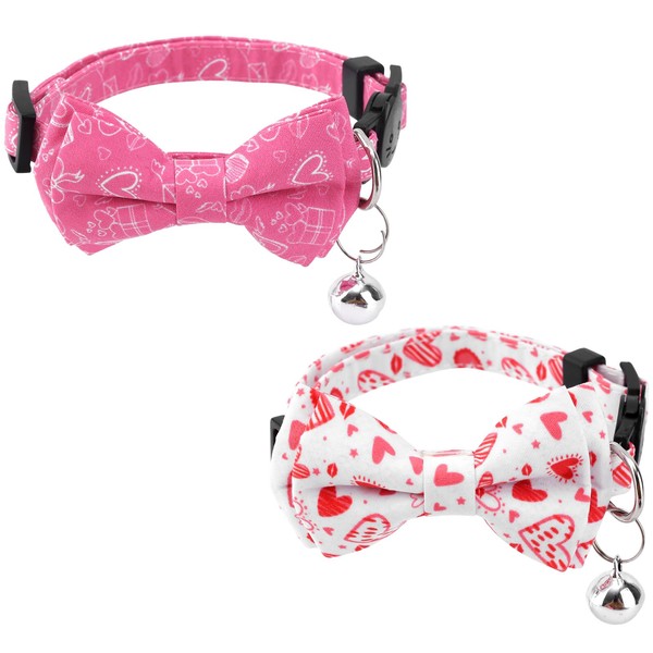 Pack of 2 Cat Collars for Valentine's Day, Kitten Collars,
