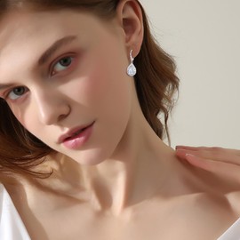 TUGHRA Moonstone Filigree Earrings Teardrop Drop Dangle Sterling Silver Leverback Earrings Minimalist Jewelry gifts for Women Teens