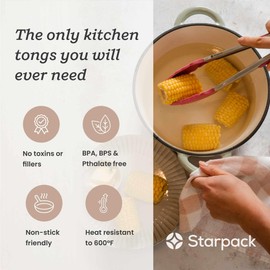 Starpack 'Get a Grip' Silicone Kitchen Tongs for Cooking 12 Inch - BBQ Tongs for Grill Heat Resistant to 600°F - Stainless Steel Tongs with Non Stick Silicone Tips - Silicone Tongs for Serving Food