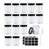 BiBiFly 250ml 16pcs Clear Plastic Round Jars with Black Lids,