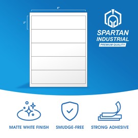 8" X 2" Matte White Water Bottle Labels - Not Waterproof - Compatible with Inkjet and Laser Printers - 100 Sheets, 500 Total Wraparound Paper Stickers - Spartan Industrial