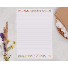 Making Meadows A5 Lined Letter Writing Paper Set (20 Sheets & 10 envelopes) Ditsy Flower, Floral Border Writing Paper Design On Penpal Letter Paper Stationery Set