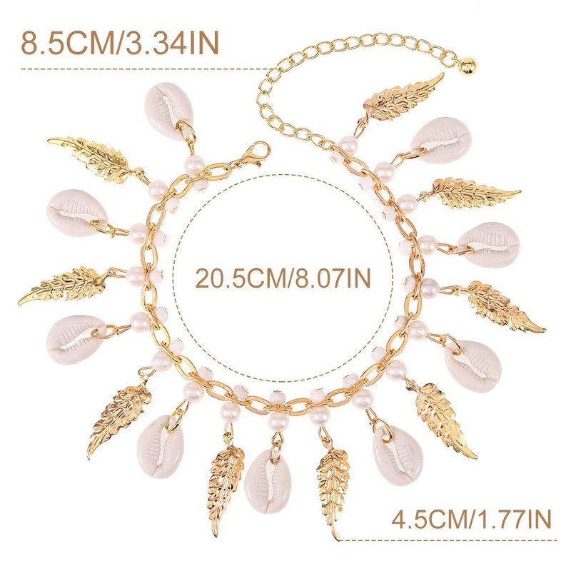 Zoestar Boho Shell Anklets Gold Leaf Ankle Bracelets Pearl Beach