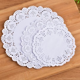White Round Lace Paper Doilies 6.5 Inch Disposable Lace Placemats for Food, Desserts,Cakes, and Baked Treats, Pack of 100