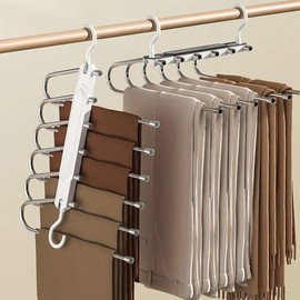 Pant Space Saving Hangers - Pack of 1 with 6 Non-Slip Levels, Space Saving Hangers for Men and Women, Super Strong, Light, Safe & Durable Collapsible Hangers