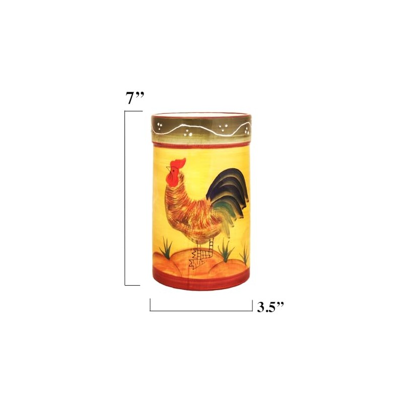ACK Tuscany Sunshine Country Rooster Hand Painted Ceramic Utensil Jar,