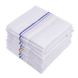 Namaste Trends 100% Cotton Mens Handkerchiefs - 16" x 16" Pocket Square Hankies for Wedding, Business or Daily Use (12, White Design 2)